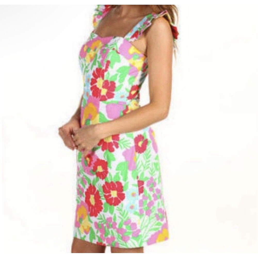 Lilly Pulitzer Floral Ants Dress Women’s 14 Ruffle Sleeve Sweetheart Colorful